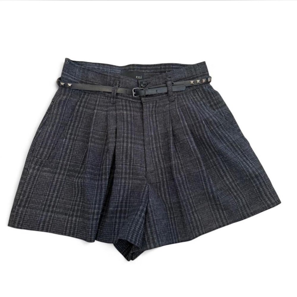 Dark Gray Plaid High Waist Shorts